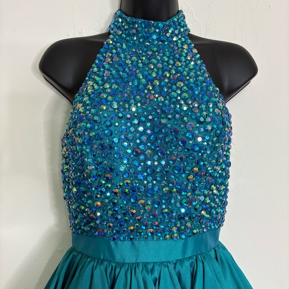 Sherri Hill Teal Rhinestone Halter Homecoming/Cocktail Dress - Size: 2 - NWT - Picture 3 of 14